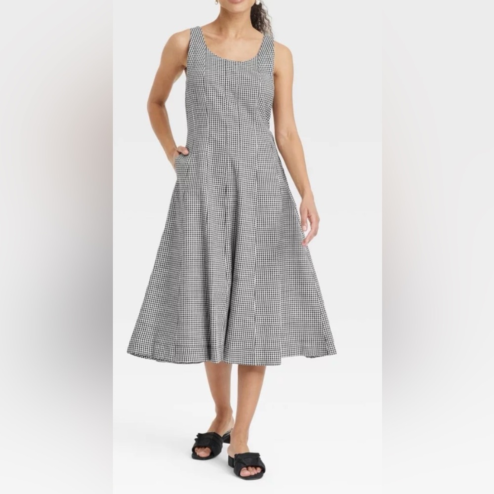 NWT A New Day Gingham Corset Midi Dress Sleeveless Summer Cottage Med Large 10